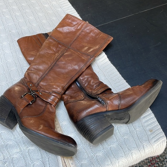 Clarks Womens leather Mascarpone Mix Tall Boots Sz 8.5 Hardware on outside ankle - Picture 5 of 12